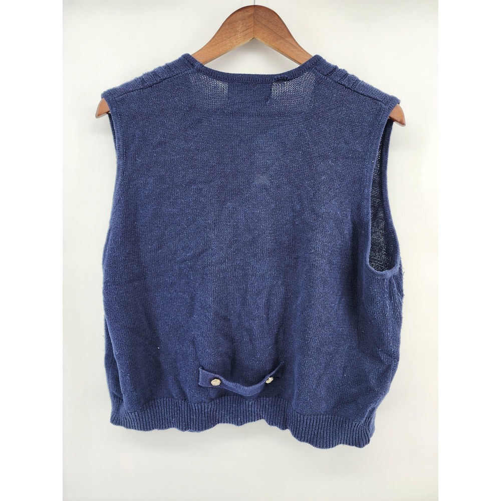 Sag Harbor Womens XL Navy Blue Ramie Cotton Knit Double Breasted Vest 8676 - Picture 6 of 7
